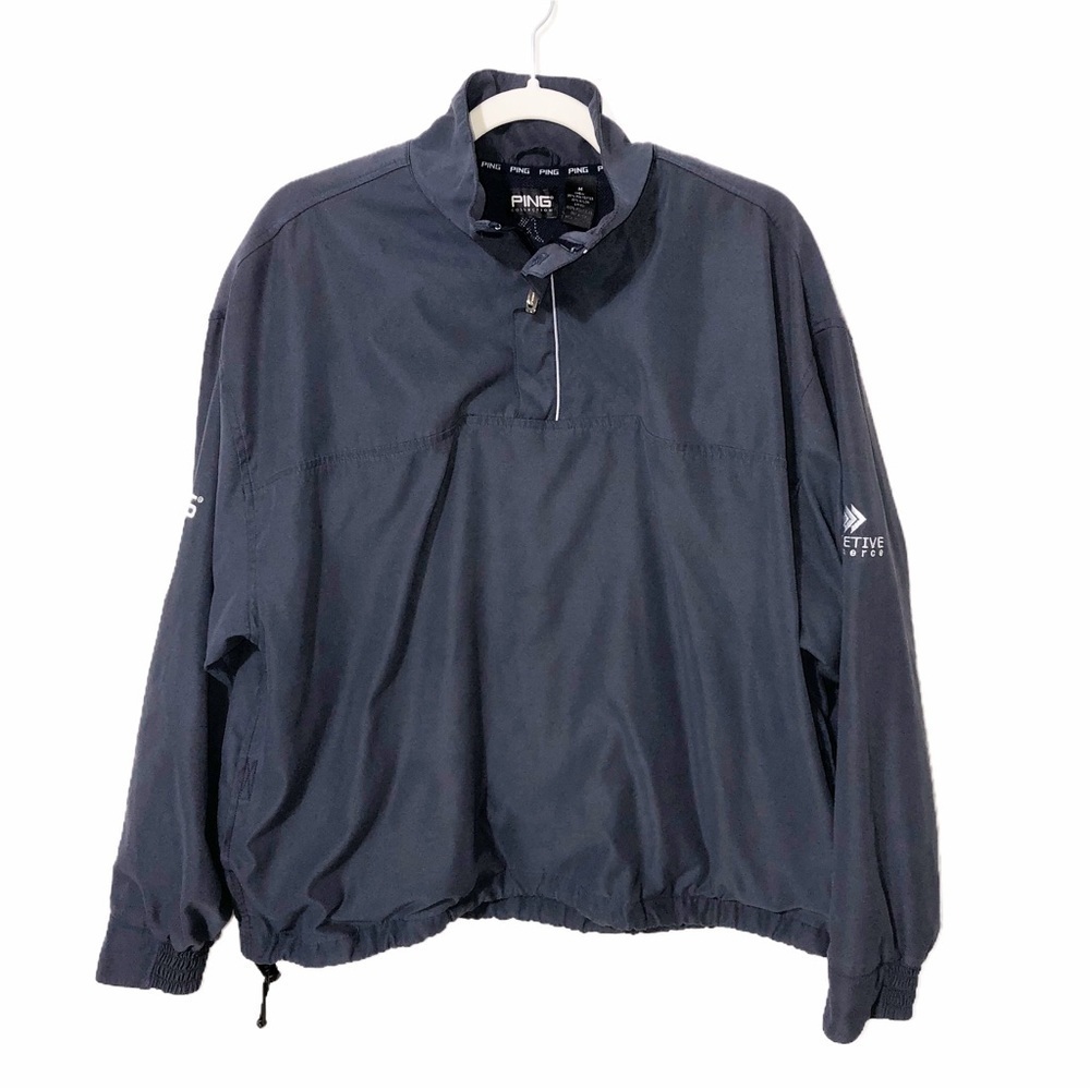 Ping Golf Mens Size Medium Windbreaker Quarter Zip Popover Shirt Blue Branded